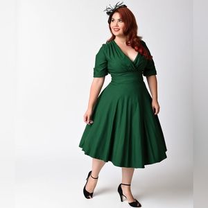 UNIQUE VINTAGE Delores Dress Emerald Green Plus Size Swing Dress 3X
